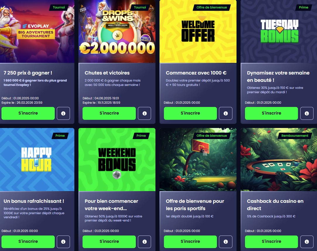 Bonus et promotions du Pampago casino